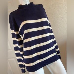 Kirundo~Super Soft~Navy & Off-White~Ribbed Knit~Striped~Pullover~Sweater~Size S